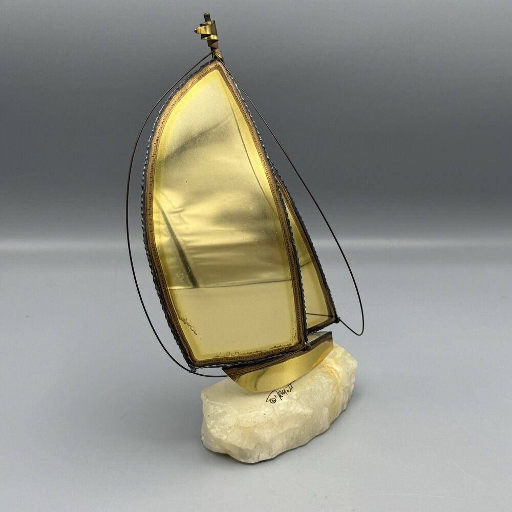 Vtg Brass DeMott Sailboat Maritime Nautical Regatta Sculpture Quartz Base 9.25"